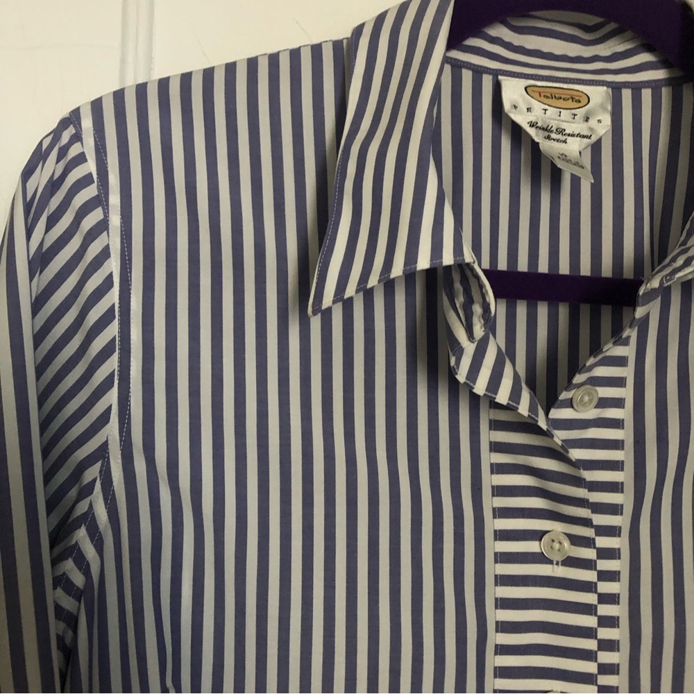 Talbots Wrinkle Resistant Stretch Striped Buttondown Shirt Navy White NWOT 10p - Picture 5 of 6